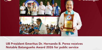 UB President Emeritus Dr. Hernando B. Perez receives Notable Batangueño Award 2026 for public service